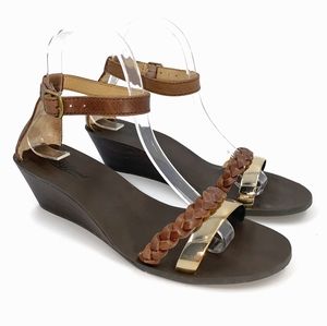 LUCKY BRAND Gold and Braided Leather Wedges Sz 8